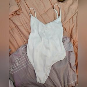 Hollister White Ribbed Lace-up Back One Piece Swim Size XL
